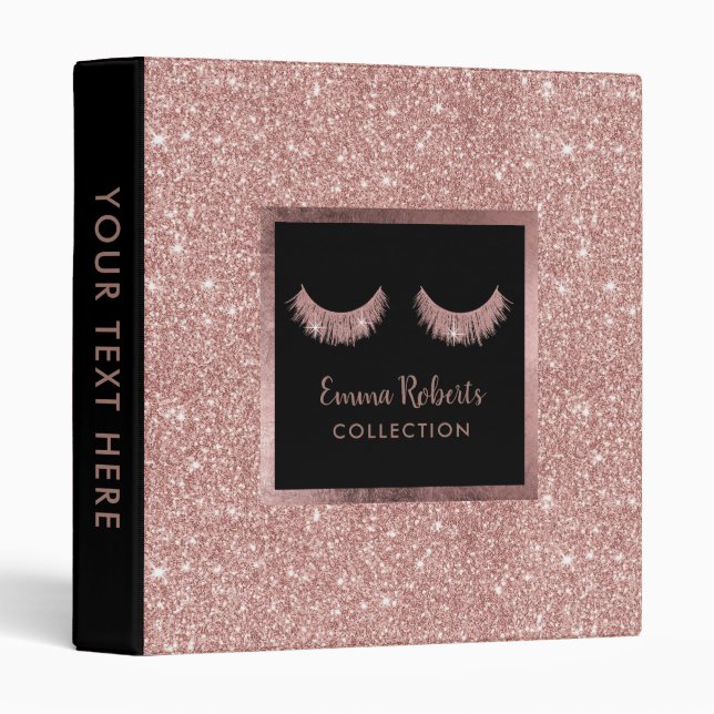 Lashes Makeup Artist Rose Gold Glitter Beauty Binder (Front/Spine)