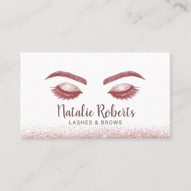 Lashes Makeup Artist Rose Gold Glitter Business Card (Front)
