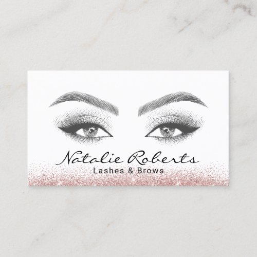 Lashes Makeup Artist Rose Gold Glitter Typography Business Card