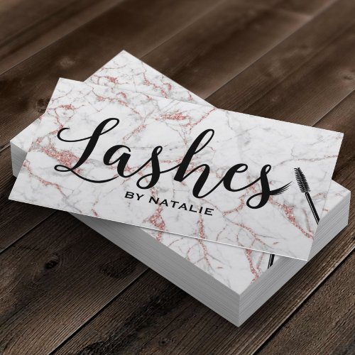 Lashes Makeup Artist Rose Gold Marble Typography Business Card