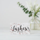 Lashes Makeup Artist Rose Gold Marble Typography Business Card (Standing Front)
