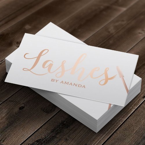 Lashes Makeup Artist Rose Gold Script Classy Gray Business Card