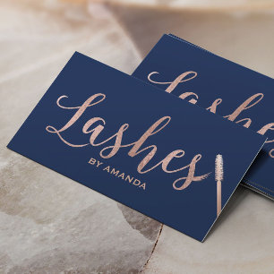 Lashes Makeup Artist Rose Gold Script Navy Blue #2 Business Card