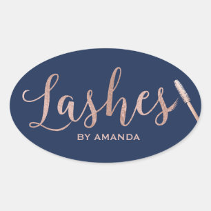 Lashes Makeup Artist Rose Gold Script Navy Oval Sticker