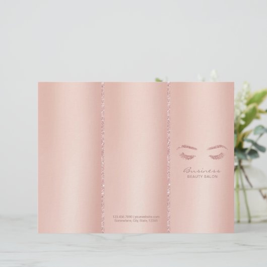Lashes Makeup Artist Rose Gold Tri-Fold Bruchures (Standing Front)