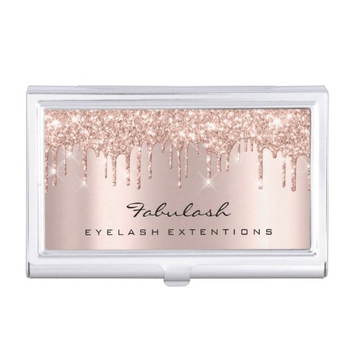 Lashes Makeup Artist Rose Sparkly Drips Glitter Business Card Case