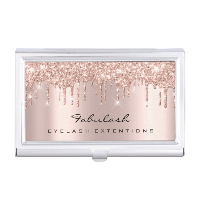 Lashes Makeup Artist Rose Sparkly Drips Glitter Business Card Case (Front)