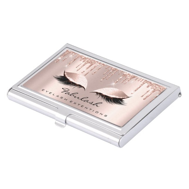 Lashes Makeup Artist Rose Sparkly Drips Glitter Business Card Case (Front)