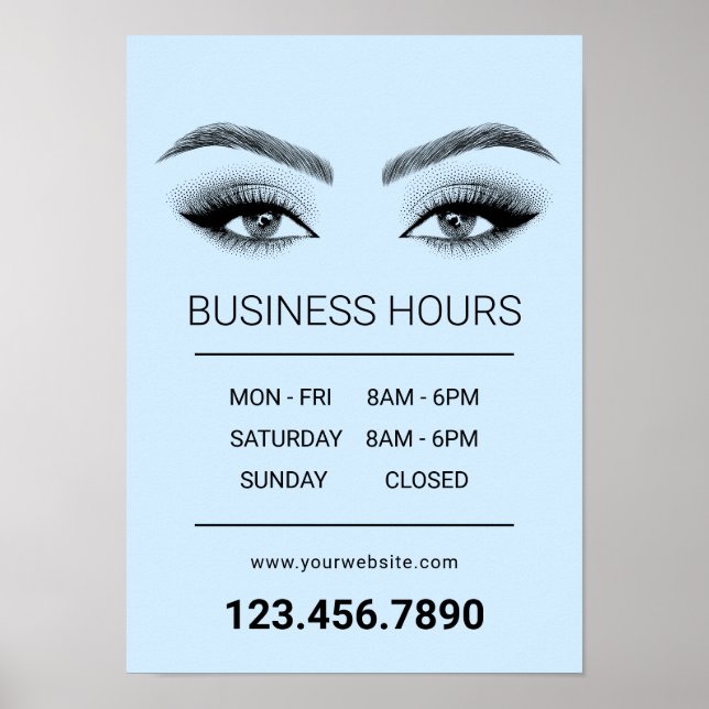 Lashes Makeup Artist Salon Opening Hours Mint Blue Poster (Front)
