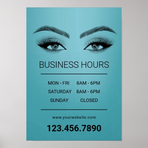 Lashes Makeup Artist Salon Opening Hours Teal Poster
