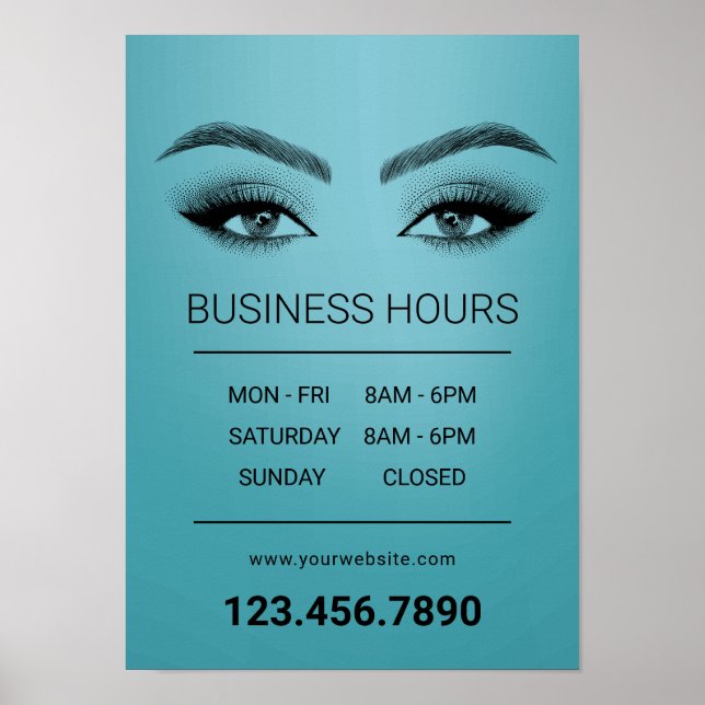 Lashes Makeup Artist Salon Opening Hours Teal Poster (Front)