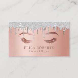 Lashes Makeup Artist Silver Dripping Rose Gold Business Card