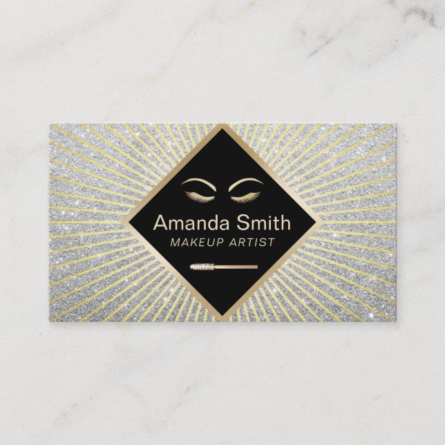 Lashes Makeup Artist Trendy Silver Glitter Business Card (Front)