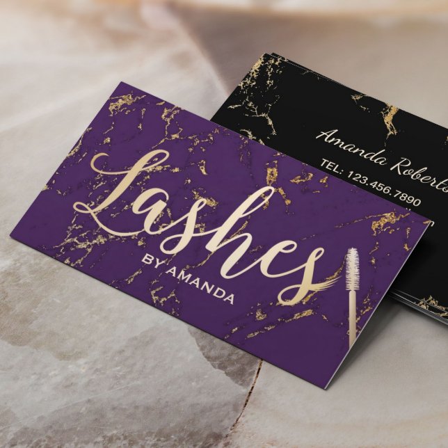 Lashes Makeup Artist Typography Gold & Purple Business Card