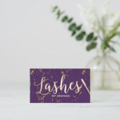 Lashes Makeup Artist Typography Gold & Purple Business Card (Standing Front)