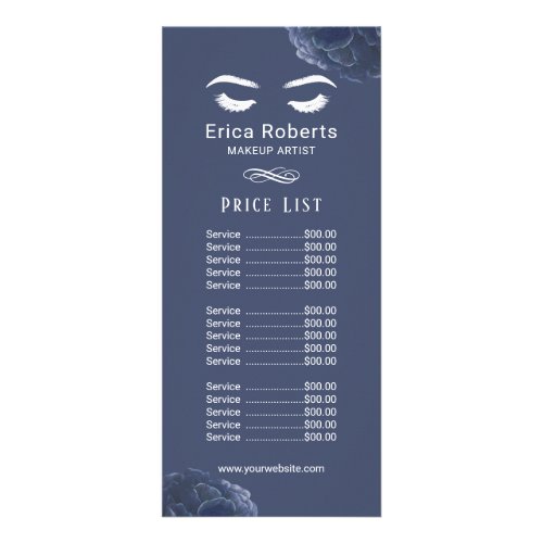 Lashes Makeup Artist Vintage Navy Floral Price Rack Card