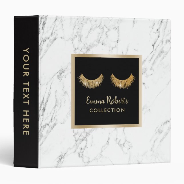 Lashes Makeup Artist White Marble Beauty Salon 3 Ring Binder (Front/Spine)
