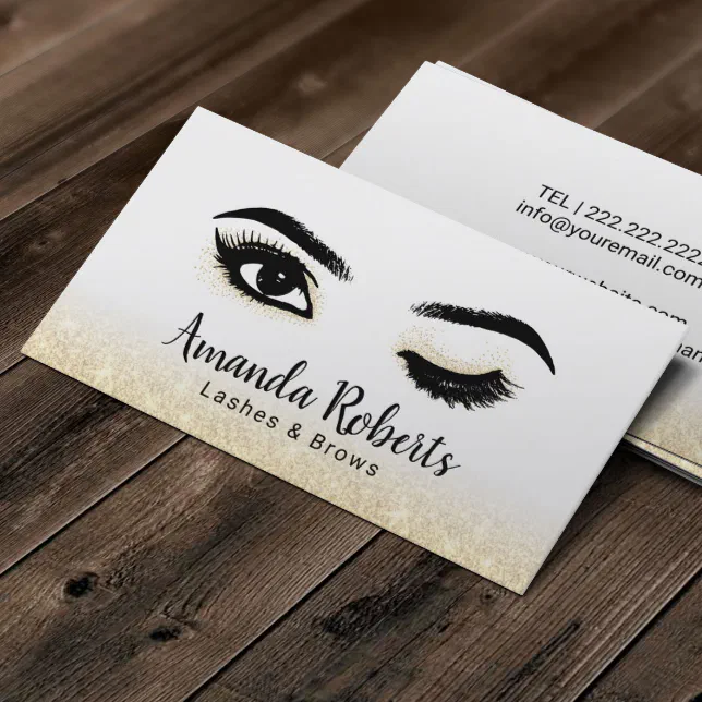 Lashes Makeup Artist Wink Eye Elegant Gold Glitter Business Card | Zazzle