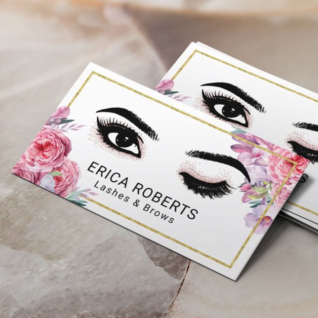 Lashes Makeup Artist Wink Eye Modern Floral Salon Business Card (Creator Uploaded)