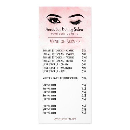 Lashes Makeup Artist Wink Eyes Price List Rack Card