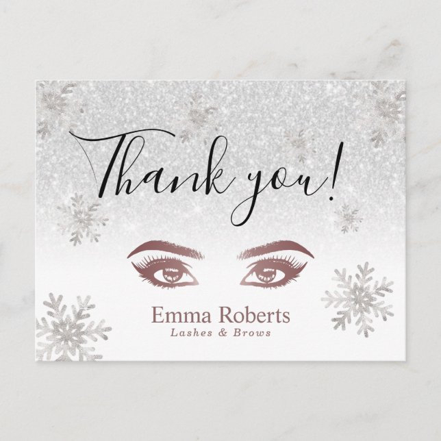 Lashes Makeup Artist Winter Snowflakes Thank You Postcard (Front)