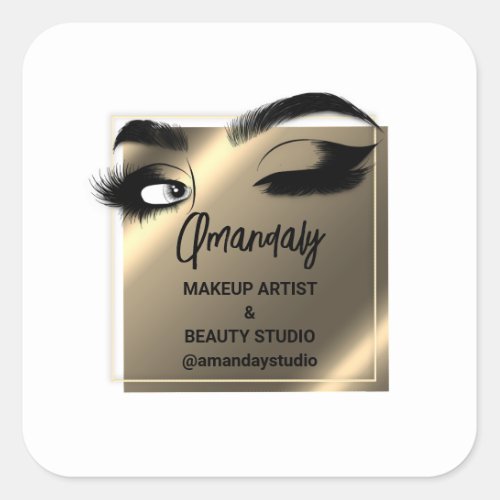 Lashes Makeup Beauty Shop Thank  Black Gold White Square Sticker