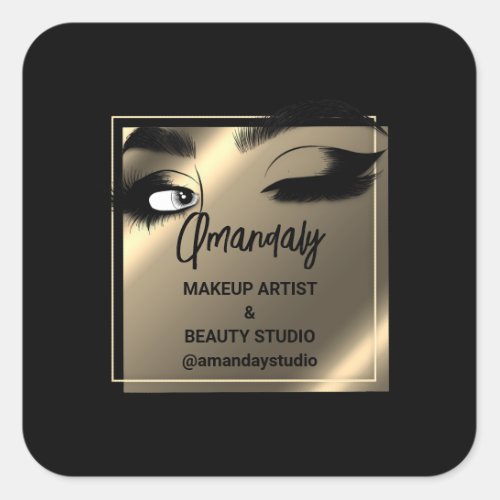 Lashes Makeup Beauty Shop Thank You Black Gold  Square Sticker