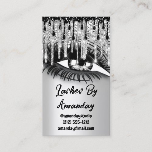 Lashes Makeup Black Drips Silver QR Code Logo  Business Card