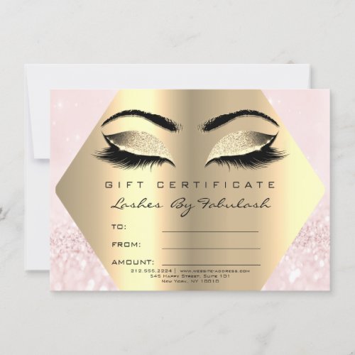 Lashes Makeup Gold Diamond Certificate Gift Pink