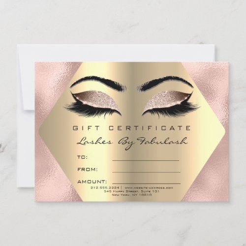 Lashes Makeup Gold Glass Certificate Gift Pink