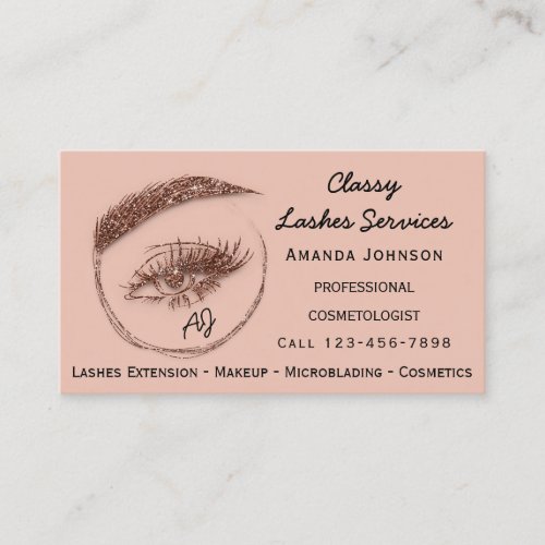 Lashes Makeup Microblade Logo QrCode Monogram Rose Business Card