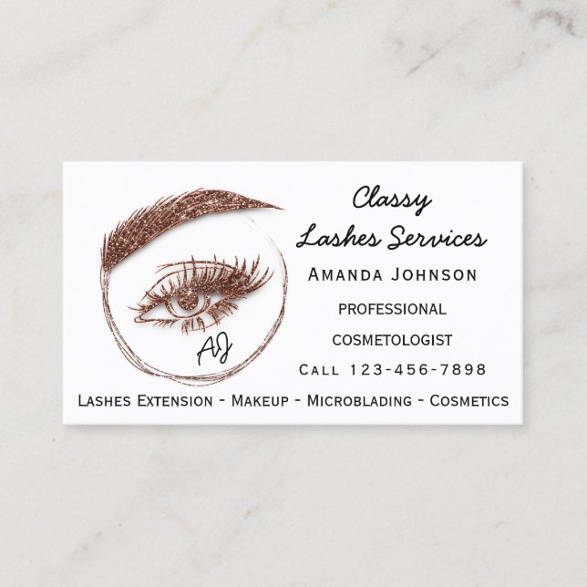 Lashes Makeup Microblade Logo QrCode Monogram Whit Business Card (Front)
