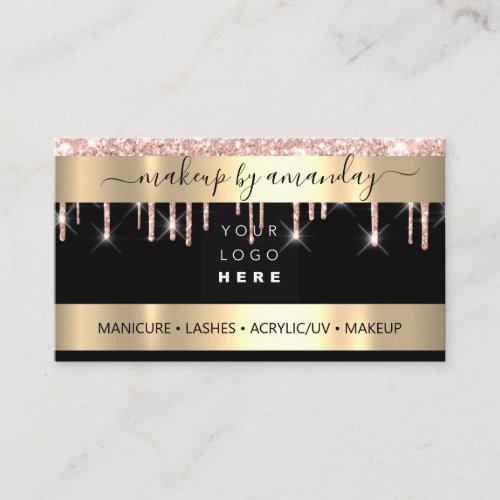 Lashes Makeup Nail Logo Rose Gold Black Glam Business Card