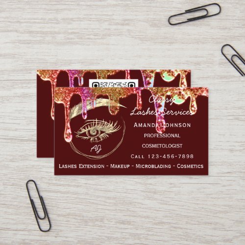 Lashes Makeup Nail Microblade Logo Custom QrCode  Business Card