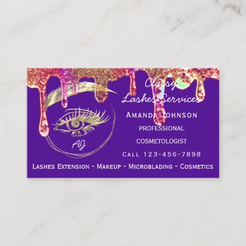 Lashes Makeup Nail Microblade Logo Qr Code Purple Business Card