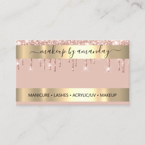 Lashes Makeup Nail Stylist Logo Glitter Rose Gold Business Card