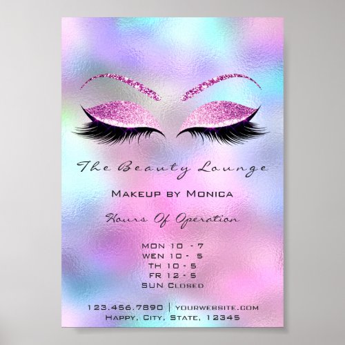 Lashes Makeup Opening Hours Beauty Pink Blue Poster