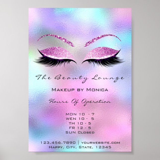 Lashes Makeup Opening Hours Beauty Pink Blue Poster (Front)