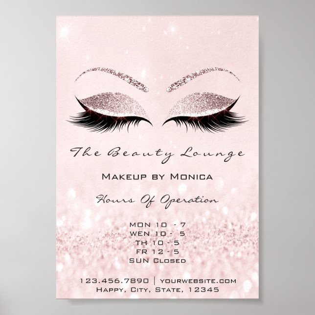 Lashes Makeup Opening Hours Beauty Salon Glitter Poster (Front)