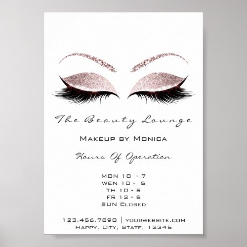 Lashes Makeup Opening Hours Beauty Salon Glitter Poster