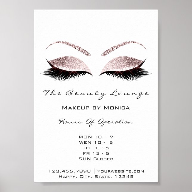 Lashes Makeup Opening Hours Beauty Salon Glitter Poster (Front)