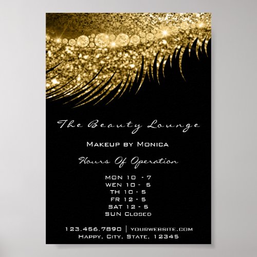 Lashes Makeup Opening Hours Gold Salon Metal Black Poster