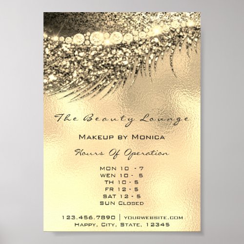 Lashes Makeup Opening Hours Gold Salon Metal Lux Poster