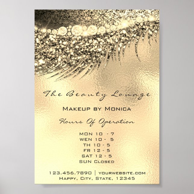 Lashes Makeup Opening Hours Gold Salon Metal Lux Poster (Front)