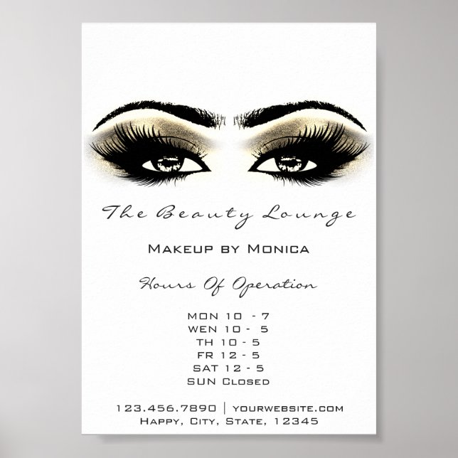 Lashes Makeup Opening Hours Gold Salon White Poster (Front)