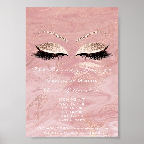Lashes Makeup Opening Hours Marble Salon Glitter Poster
