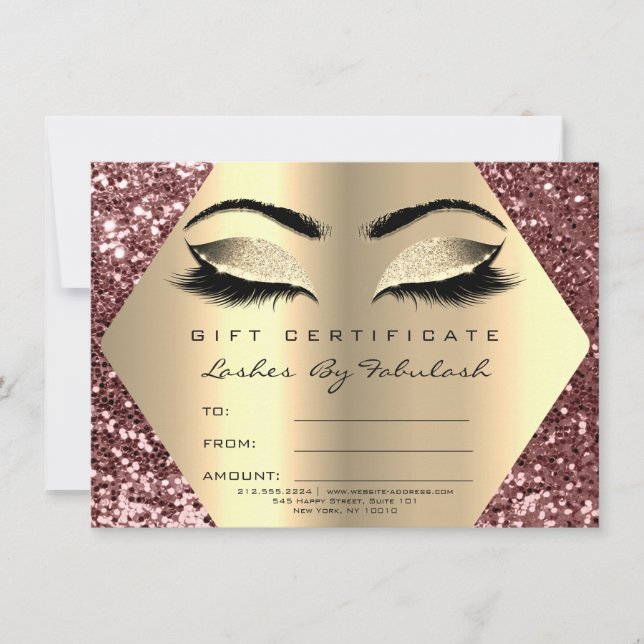 Lashes Makeup Rose Gold Browns Certificate Gift (Front)