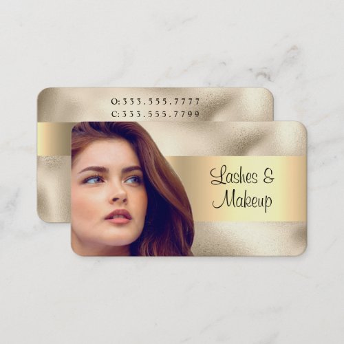 Lashes  Makeup Salon Your Photo Gold on Gold Business Card