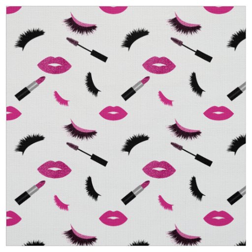 Lashes,mascara and lipstick with pink glitter fabric