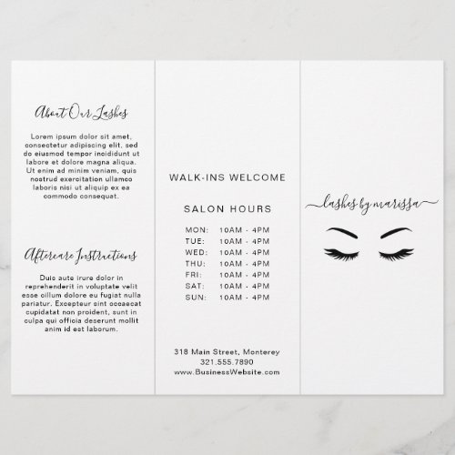 Lashes Minimalist Black and White Trifold Brochure